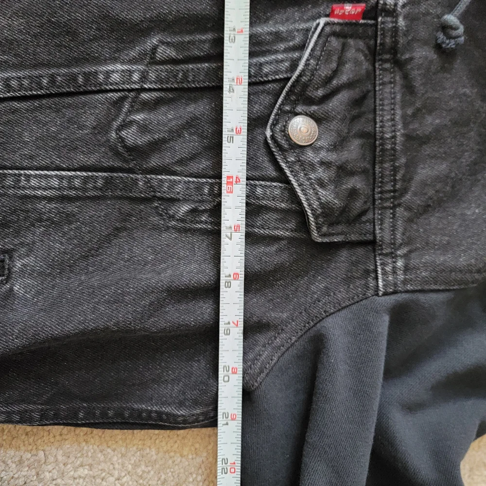 LEVIS Vintage Fit Hybrid Hooded Denim Trucker Hoodie Jean Jacket Mens  Medium - Picture 2 of 8